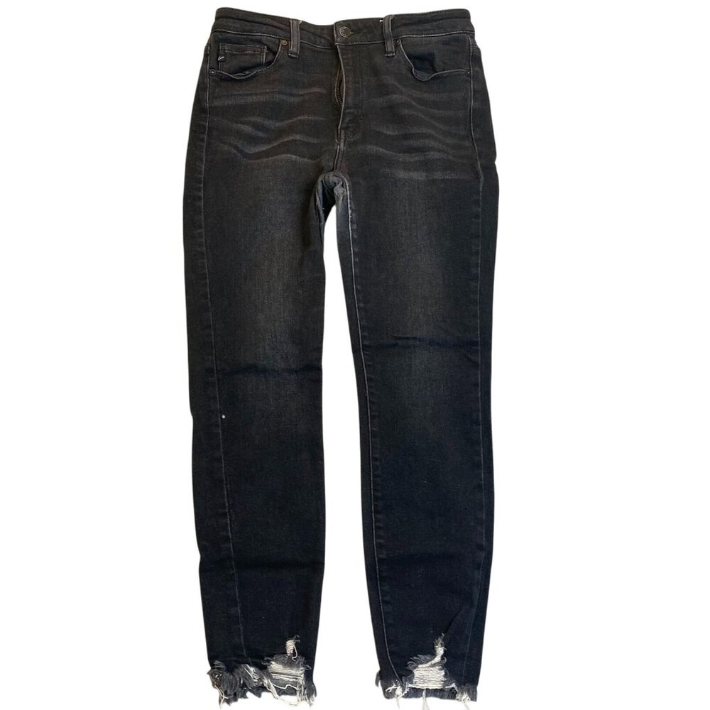 Kancan Womens Black Skinny Jeans With Distressed Crotch Area Size 11/29